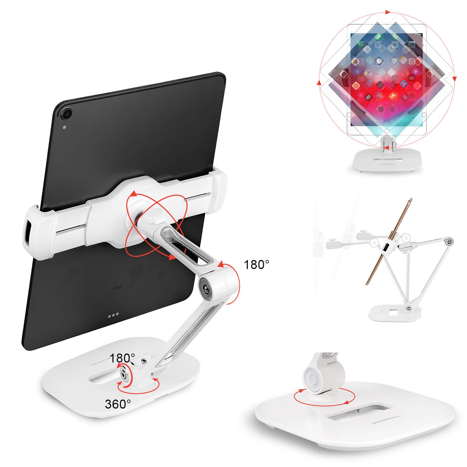 SHOPPINGALL Adjustable Tablet Stand, Swivel Desk Mount Holder for